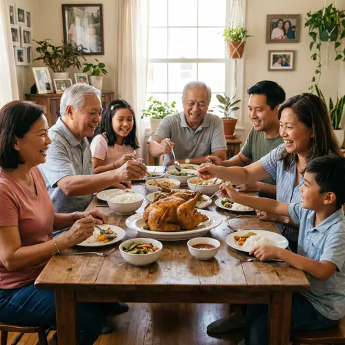 Filipino family enjoying a meal together